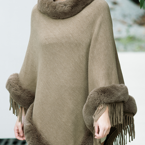 Brown Large Fur Trimmed Poncho
