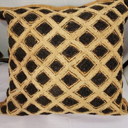 Gold and Brown Checkerboard Decorated Throw Pillow