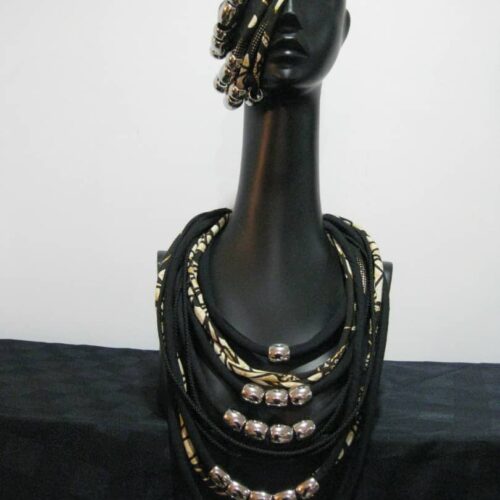 Multi Strand Silver and Black Beaded Necklace