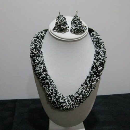 Braided Seed Bead White and Black Necklace