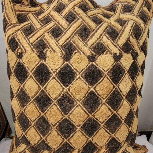 Gold and Brown Cross hatched and Checkerboard Decorated Throw Pillow