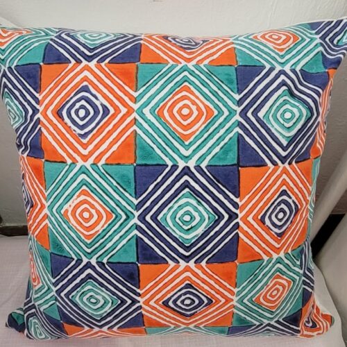 Orange Green and Blue African Decor Throw pillow