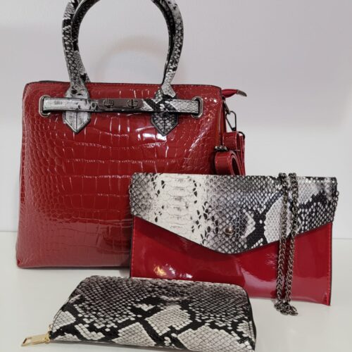 Three Piece Red and Silver Women’s Handbag