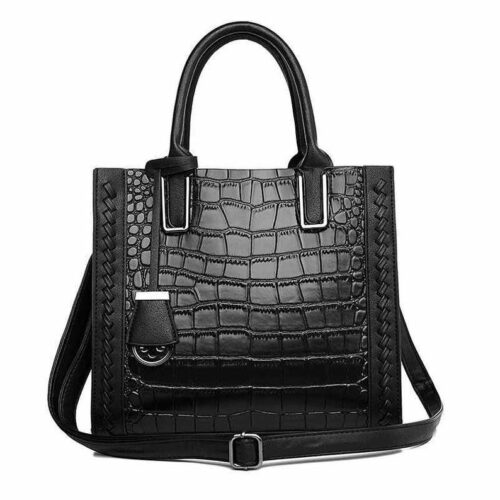 Black Crocodile Embossed Handbag